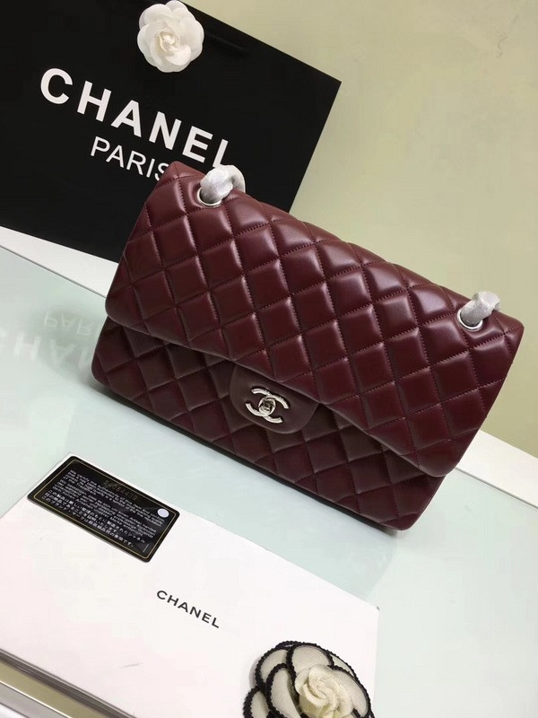 CL 1112 Wine Red Large Size 30cm Lambskin Leather Flap Bag With Gold/Silver Hardware