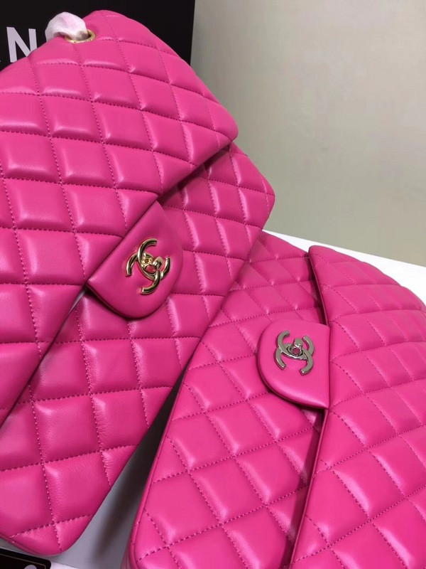 CL 1112 Rose Red large Size 30 Lambskin Leather Flap Bag With Gold/Silver Hardware