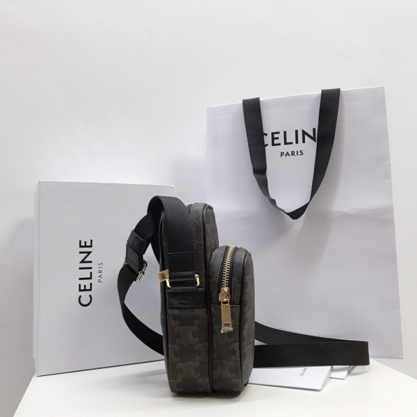 Ce**e mini pocket messenger bag in triomphe canvas and calfskin
