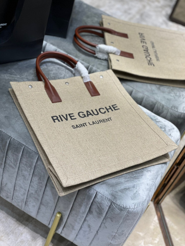 YSL RIVE GAUCHE N/S SHOPPING BAG IN LINEN AND COTTON