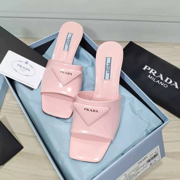 Pra*a brushed leather mid-heeled slides