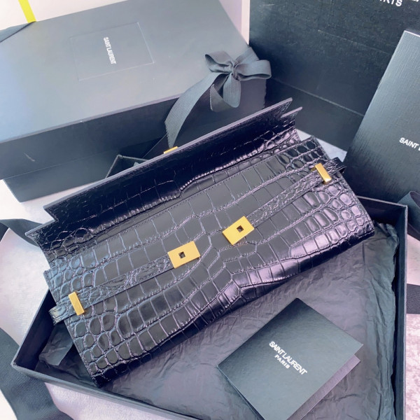 YSL MANHATTAN CLUTCH IN CROCODILE-EMBOSSED LEATHER