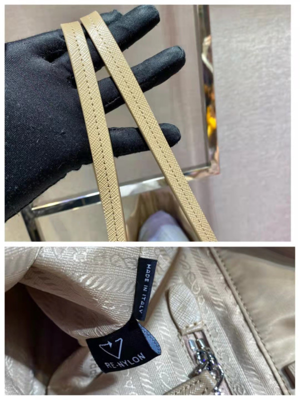 Pra*a re-nylon and saffiano leather tote bag