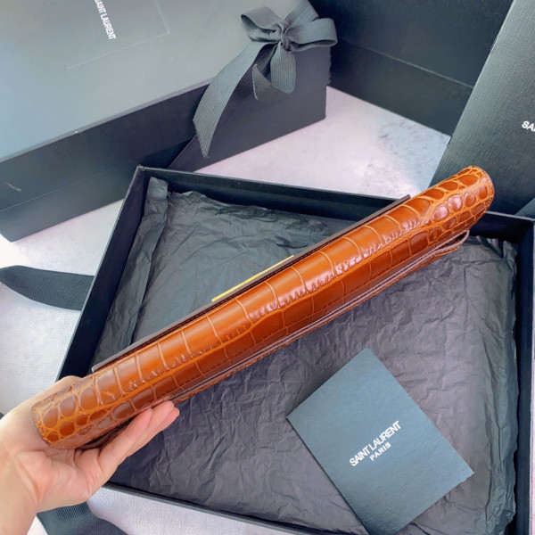 YSL MANHATTAN CLUTCH IN CROCODILE-EMBOSSED LEATHER